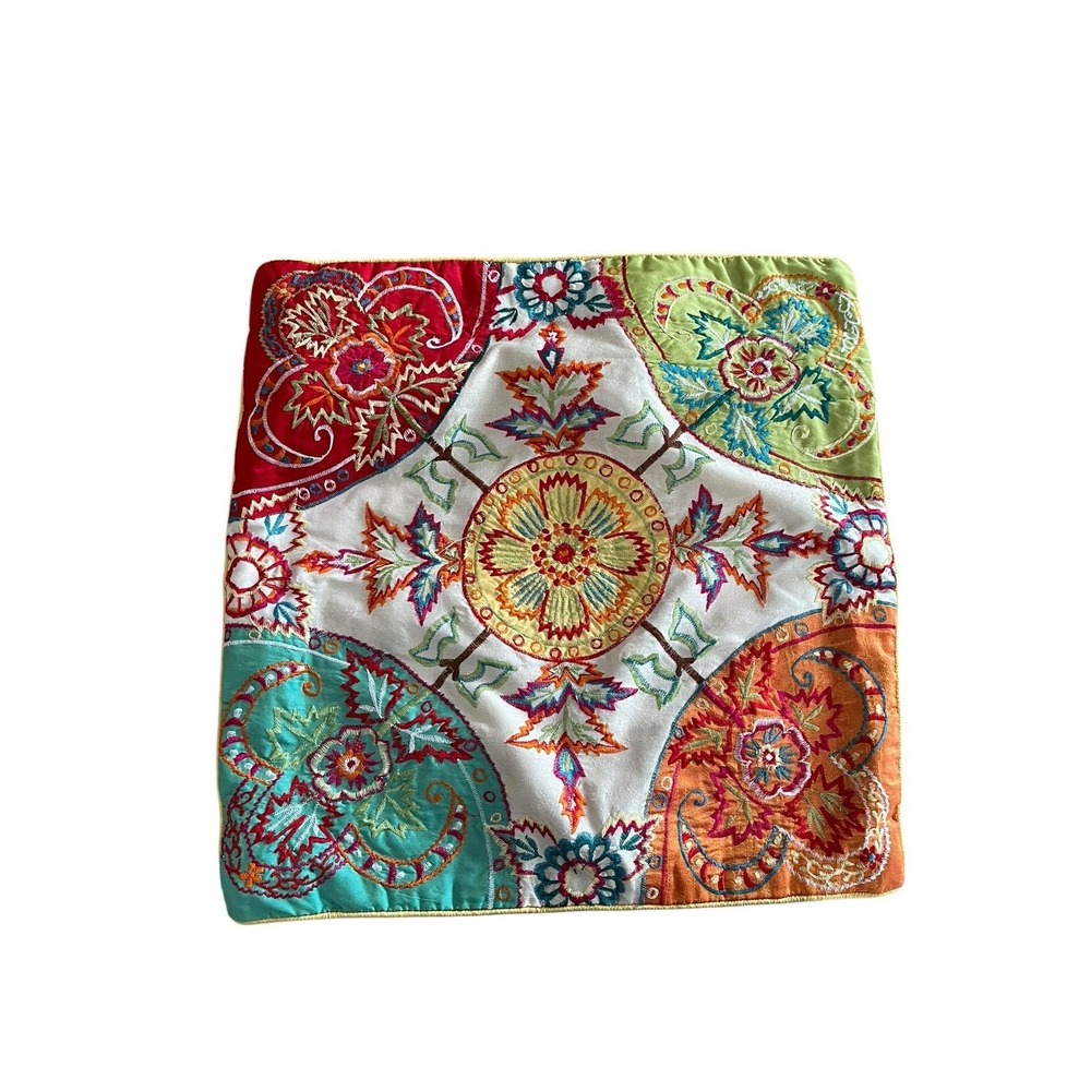 A‎ JOURNEY TO INDIA Pillow Sham Applique Mandala Embroidery Colorful Boho FLoral